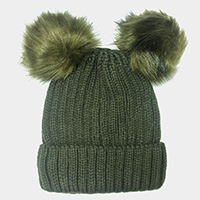 Double Pom Pom Knit Beanie Hat