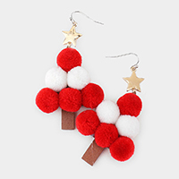 Pom Pom Christmas Tree Dangle Earrings