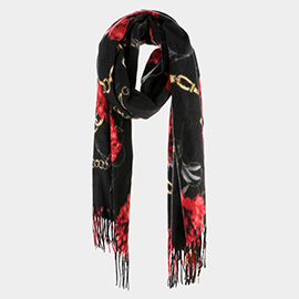 Flower Chain Print Tassel Oblong Scarf