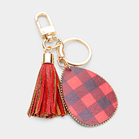 Buffalo Check Print Faux Leather Teardrop Tassel Keychain