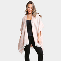 Floral Pattern Fringe Ruana Poncho