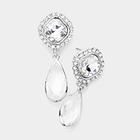 Square Clear Lucite Teardrop Dangle Evening Earrings