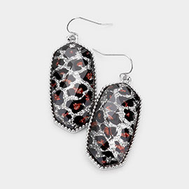 Leopard Glitter Hexagon Stone Dangle Earrings