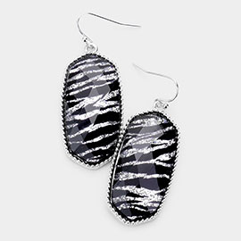 Zebra Glitter Hexagon Stone Dangle Earrings