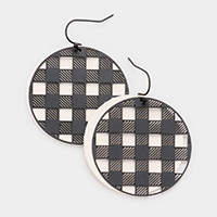 Slash Pattern Detail Faux Leather Round Earrings