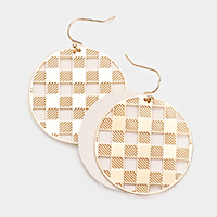 Slash Pattern Detail Faux Leather Round Earrings