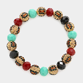 Leopard Pattern Shamballa Ball Faceted Bead Stretch Bracelet