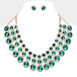 Crystal Pave Trim Round Evening Necklace