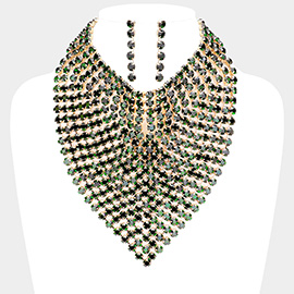 Round Stone Statement Bib Evening Necklace