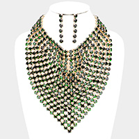 Round Stone Statement Bib Evening Necklace