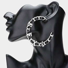 Sexy Message Faux Black Leather Metal Chain Hoop Earrings