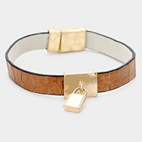 Genuine Leather Metal Lock Charm Magnetic Bracelet