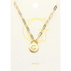 -G- Brass Metal Monogram Lock Pendant Necklace