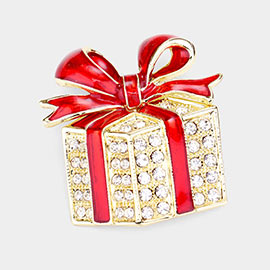 Rhinestone Embellished Enamel Christmas Gift Pin Brooch