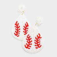 Felt Back Baseball Seed Bead Teardrop Earrings