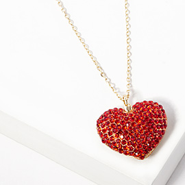 Crystal Rhinestone Pave Heart Pendant Necklace