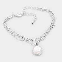 Freshwater Pearl Charm Triple Chain Layered Bracelet