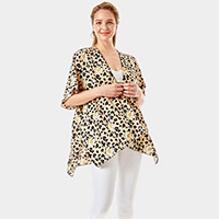 Leopard Pattern Daisy Flower Print Cover Up Kimono Poncho