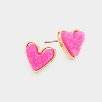 Druzy Heart Stud Earrings