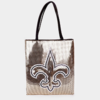 Fleur de Lis Accented Sequin Shoulder Bag