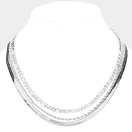 Triple Layered Metal Chain Bib Necklace