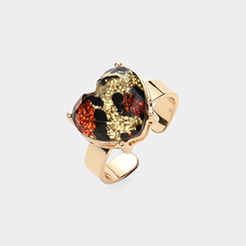 Glitter Leopard Pattern Heart Stone Adjustable Ring