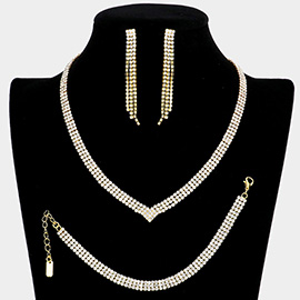 3PCS - Crystal Rhinestone Pave Necklace Set