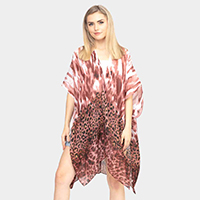 Leopard Tie Dye Print Kimono Poncho