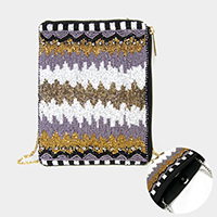 Seed Beaded Zigzag Clutch / Crossbody Bag