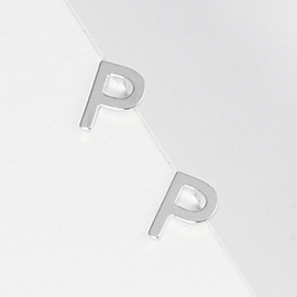 -P- White Gold Dipped Metal Monogram Stud Earrings