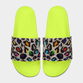 Bling Leopard Patterned Slide Sandal Slippers