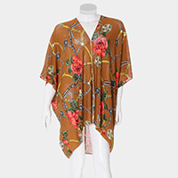 Rose Flower Chain Print Cover Up Poncho