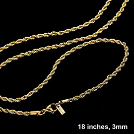 18 INCH, 3mm Stainless Steel Rope Chain Necklace