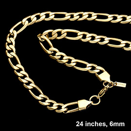 24 INCH, 6mm Stainless Steel Figaro Chain Necklace