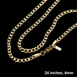 24 INCH, 4mm Stainless Steel Diamond Cut Cuban Chain Necklace