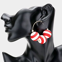 Two Tone Thread Wrapped Triple Ball Metal Half Hoop Earrings