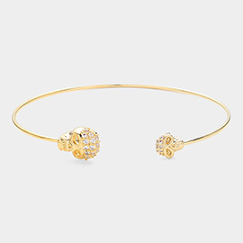 Brass Metal CZ Skull Tip Cuff Bracelet