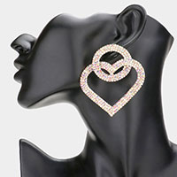 Rhinestone Open Circle Heart Link Evening Earrings