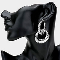 Textured Metal Hoop Open Circle Link Pin Catch Earrings