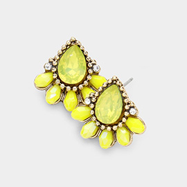 Teardrop Stone Accented Bead Detail Stud Earrings