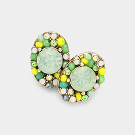 Multi Stone Cluster Oval Stud Earrings