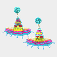 Felt Back Seed Beaded Hat Dangle Earrings