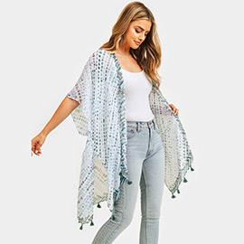 Multi Dash Pattern Tassel Cover Up Kimono Poncho