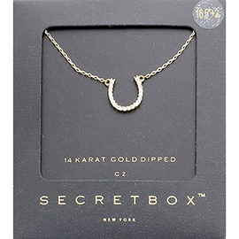 Secret Box_14K Gold Dipped CZ Horseshoe Pendant Necklace