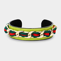 Color Block Fabric Metal Chain Cuff Bracelet