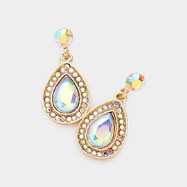 Rhinestone Trim Teardrop Stone Dangle Evening Earrings