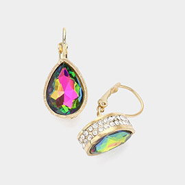 Rhinestone Embellished Teardrop Stone Lever Back Evening Earrings