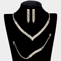 3PCS - Round Stone Detail Rhinestone Necklace Jewelry Set