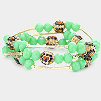 3PCS - Leopard Patterned Shamballa Ball Faceted Beaded Stretch Bracelets