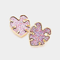 Glitter Tropical Leaf Stud Earrings